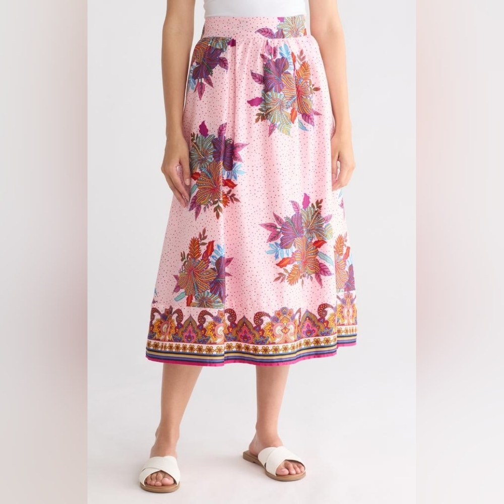 Industry Republic Floral Pink A Line Midi Skirt XS